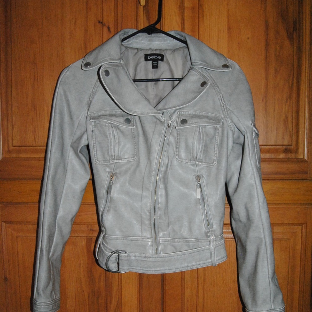 Bebe Faux Leather Light Grey Moto Jacket
